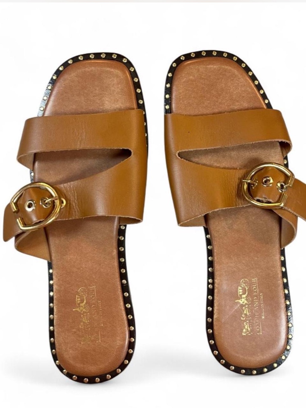 Coach & Four Italian Leather Buckle Slide Sandals EUC 9.5